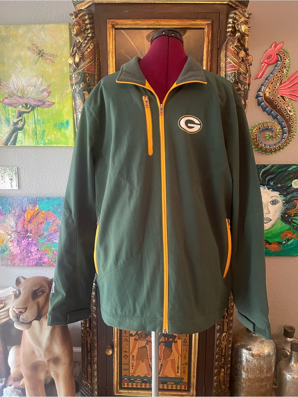 NFL Green Bay Packers Windbreaker Jacket with Yellow Trim
